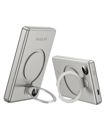 MagSafe Battery Pack with Stand 10000mAh Slim Magnetic Battery Pack Portable Charger with LED Display Wireless Power Bank with PD 20W USB-C Compatible iPhone 15/14/13/12 Series (Titanium)